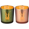 EDZARD Set di 2 portacandele a forma di coniglio, colore: verde/rosa, design coniglietto, altezza 8 cm, diametro 7 cm