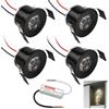 Zuahaly Faretto da incasso a LED, 12 V, 2 W, luce bianca calda, IP65, impermeabile, Ø 25 - 28 mm, per scale da bagno e camera da letto con trasformatore da 230 V, set da 4 (nero, bianco caldo 3000 K)
