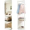 GFEMTH Specchio a Figura Intera Girevole 360°, Specchio da Terra Intero in Legno Massello, con Guardaroba, Design Salvaspazio, per Camera da Letto e Soggiorno e Guardaroba, (Bianco, A)