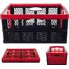 KADAX Cassetta Pieghevole in Plastica con Manici, 47 x 34 x 21,5 cm, Cestino per Studio (Nero/Rosso)
