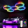 DIKHEE Lampada da garage a LED 5 esagoni, RGB, deformabile, da officina, dimmerabile, 216 W, telecomando esagonale, per garage, officina, magazzino, cantina, palestra