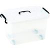 Avilia Contenitore Plastica 25L con Coperchio e Ruote, Grande e Trasparente per Armadio - Box Organizzatore con Maniglie Nere e Ganci Laterali per Chiusura Sicura