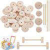 Pamtns 80 Pezzi Ruote in Legno Non Finite con Bastoncini in Legno Ruote in Legno per L'Artigianato Bastoncini Legno Mini Ruote con Pioli Ruote Artigianali in Legno Pneumatici per Pittura DIY