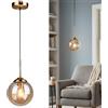 LFsem Lampada a sospensione a globo in vetro ambrato da 20 cm Lampada da soffitto con lampadario a sfera in vetro e ottone per isola cucina (Ambra)