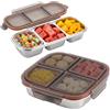 Hahorpa 2 Pezzi Scatola Pranzo in Acciaio Inox con 3 + 4 Scomparti, Bento Lunch Box | Riutilizzabile & Tenuta Stagna, Lavabile in Lavastoviglie, Contenitori Snack per Bambini Adulti, Casa Ufficio Viaggio, 600ML