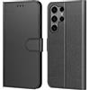 Tenphone Cover per Samsung Galaxy S23 Ultra, cover Samsung S23 Ultra 5G, custodia protettiva in pelle PU, chiusura magnetica, flip case compatibile con libro (nero, S23 Ultra)