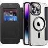 SIYOPINPFY Cover Magnetica per iPhone 14 Pro Max, Carte Slot, Nero JD | Compatibile con MagSafe , Protezione Fotocamera , RFID Blocking , Custodia a Portafoglio in Pelle PU , Retro Trasparente Case