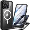 Lanhiem Cover per iPhone 15 Pro IP68 Impermeabile Magnetica Antiurto Nero | Custodia magnetica ricarica wireless,protezione outdoor completa,impermeabile,antipolvere e antischiizzi,ideale per cantieri