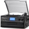 ORCC Giradischi Bluetooth 10 in 1 con altoparlante integrato, giradischi in vinile CD Cassette e radio FM/AM Combo, AUX in RCA Out USB MP3 Registrazione Jack per cuffie Giradischi compatto