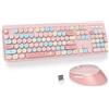 SOLIDEE Combo Tastiera e Mouse Wireless,tastiera macchina da scrivere retro,Tastiera per Computer con Tasti Rotondi 2.4GHz con Tastierino Numerico,Tastiera a 104 Tasti(Americana QWERTY)(Mixed Pink)