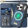 Oududianzi Custodia in Pelle per iPhone 17 Pro Max 6,9, Custodia a Libro Magnetica 2 in 1 Rimovibile, Ricarica Wireless, 3 Slot Carte, Supporto e Blocco RFID - Blu Marino