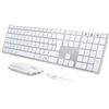seenda Tastiera Bluetooth con mouse, ricaricabile a doppia modalità USB e Bluetooth tastiera in metallo, ultra sottile, silenziosa, senza fili, per PC/Tablet/MacOS, layout QWERTZ (bianco e argento)