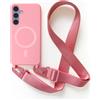 JIYUDZ JIYU Cover Magnetica per Samsung Galaxy S24+/S24 Plus/S25 Plus 5G con Cordino,Custodia Silicone Compatibile con MagSafe,Cover Silicone con Corda Collana Tracolla Laccio Regolabile,Pink