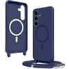 Bigcousin Magnetica Cover con Cordino per Samsung Galaxy S25 FE,[Compatibile con MagSafe], Cover in Silicone, Regolabile Cordino da Collo Nylon Catena Collana Tracolla,Blu