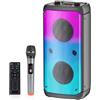 TAMPROAD Altoparlante Bluetooth, 80W Peak Wireless TWS Cassa Portatile per Feste con Subwoofer, Bassi Profondi, Luci Colorate LED, Forte Boombox Audio Stereo con Microfono per Casa, Campeggio, Viaggi