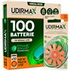 Udivita 100 Batterie per Apparecchi Acustici Misura 13 Arancioni PR48 - Udirmax Pile Zinco-Aria Senza Mercurio 1,45V Tecnologia Dynamic Sonar Formato Eco Pack - 10 Blister Ecologici da 10 Pile