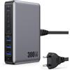 QODJN 300W Caricatore USB C Multiplo, GaN Ⅳ 8 Port 100W PD Caricabatterie PPS QC Alimentatore Multipla Stazione di Ricarica Presa USB per MacBook Air/Pro Laptop iPhone iPad Samsung SteamDeck-Nero