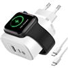 Acemall 3 in 1 Caricatore Per iphone, Caricatore Wireless per Apple Watch, 2-Porte USB C Caricabatterie PD & QC Caricatore Rapido Per Apple Watch 1-8/SE/Ultra, Per AirPods Pro/3/2, Per iPad, con cavo da 60 W