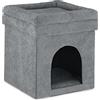 Relaxdays, Pouf con Cuccia per Gatti, Nascondiglio per Piccoli Cani, con Cuscino, Pieghevole HLP 42 x 38 x 38 cm, Grigio
