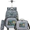 HTgroce Zaino Trolley Scuola Elementare Bambino- Set 3 in 1 con Borsa e Astuccio - Zainetto con Ruote Ergonomico per Primaria