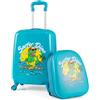 COSTWAY Set di 2 Valigia per Bambini, 17 Valigia+ 13 Zaino, con Ruote Girevoli a 360°, Maniglia Retrattile e Spallacci Regolabili, Ideale per Viaggiare in Modo Comodo e Divertente (Modello 1)