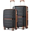 British Traveller Set di Valigie Rigide 2 Pezzi Trolley PP Leggero con TSA Lucchetto (65/76cm, Nero)
