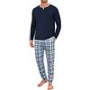 Jahetuul Pigiama Uomo Invernale Caldo Cotone Lungo | Pigiami Due Pezzi da Uomo Maniche Lunghe Top con Design a Colletto Multistrato Lunghi Pantaloni con Tasche e Coulisse