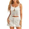 Sumleno Set da 2 pezzi da donna all'uncinetto Y2k con canottiera lavorata a maglia, minigonna, stile bohémien, casual, estivo, da spiaggia, bianco, Small