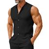 GUNJXNIL Canotta da uomo in cotone, estiva, sportiva, tinta unita, con bottoni, leggera, traspirante, casual, basic, slim fit, Nero , L