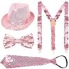 YUANHUYUOU Set di bretelle con paillettes, papillon con paillettes, cravatta, cappello a cilindro, abito con bretelle, concerti Mardi Gras Cosplay