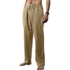 SHEKINI Pantaloni per il tempo libero da uomo, in lino, elasticizzati, in vita, cachi, L