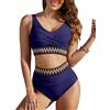 Vijamiy Costume Donna Due Pezzi Vita Alta Pancia Piatta Bikini Sexy Scollo a V Push Up Top Elastico a Righe Colorate Piscina Spiaggia Bikini Set(Blu Marino,S)