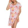 ENJOYNIGHT Camicia da notte da donna, a maniche corte, in cotone, per dormire, estiva, da notte, morbida, Fiore rosa, L