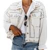 Goolecrimp Giacca di Jeans borchiata da Donna Tendenza Moda Giacca di Jeans Casual Allentata Occidentale Giacca di Jeans Punk Gotica da Lavoro all'aperto