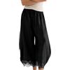 Generic Pantaloni Casual da Donna con Fondo in Pizzo e Taglio Cropped | Pantaloni estivi stile boho a gamba larga, vita alta con coulisse e tasche; pantaloni casual leggeri ideali per vacanze al ma
