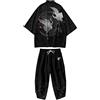 Doslavida - Set cardigan kimono giapponese da uomo, stile cinese, stampato, giacca e pantaloni, aperto sul davanti, a sette maniche, XS