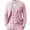 Leader of the Beauty Abito da uomo in lino 3 pezzi formale da uomo d'affari blazer pantaloni abito con risvolti a tacca matrimonio testimoni dello sposo abbigliamento per feste, rosa, 54