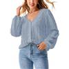 CUPSHE Camicette da donna con scollo a V a sbuffo a maniche lunghe da donna top in maglia con occhielli in pizzo elegante tunica da donna camicette camicie
