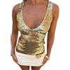 Nicoxijia Canotta da donna con paillettes glitterate senza maniche per feste club crop top sexy concerto discoteca per uscire, Oro, S