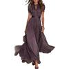 Generico Maxi Abito da Donna Viola Scuro con Bordo in Pizzo - Abito Lungo Estivo Casual a Maniche Corte, Modello Fluido in Stile Boho, Ideale per la Spiaggia e Feste Eleganti