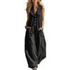 shownicer Tuta Donna Elegante Scollo a V Senza Maniche Jumpsuit Pantaloni Lunghi Jumpsuits Con Bottoni A Nero L