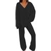 Generic Pigiama da donna in pile, caldo set pigiama invernale morbido termico, abbigliamento da notte comodo a maniche lunghe con scollo a V e pantaloni a gamba larga, 2 pezzi, tinta unita, vestibilità