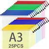 ASelected 25 Pezzi Buste con Zip A3, Portadocumenti A3 e Cartelline Portadocumenti in PVC Trasparente con Cerniera, 5 Colori per Disegni, Documenti e Ufficio