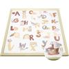 omedecal Tappeto Gioco Neonato Gattonamento, 127x127x3cm, Tappetone Pieghevole per Bambini, Superficie in Morbida Flanella con Base Antiscivolo per Camera e Soggiorno - Alfabeto