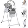 Ezebaby Seggiolone Pappa 4 in 1 Pieghevole, Regolabile con Arco Giochi | 7 altezze, arco giochi, funzione rialzo, doppio vassoio, seduta PU, pieghevole