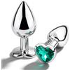 home harbor Plug Anale, Forma di Cuore con Diamante in Cristallo - Kit Plug Anale in Lucido, Dilatatore Anale Unisex per Donne e Uomini, Facile da Pulire, Sex Toy per Coppie e Principianti (Verde scuro)