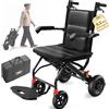 VOCIC U42 Sedia a Rotelle Pieghevole 2in1 con Deambulatore | Carrozzina leggera 9.35KG fino a 110KG, freno autobloccante, ruote honeycomb, trolley retrattile, alluminio|Nero Lucido