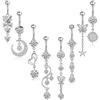 JSTHHTT 8 Stück Piercing Ombelico, Piercing Ombelico Acciaio Chirurgico, Anello con Ombelico Argento, Anello Con Ombelico Pendente, Lunghezza Moderata, Navel Piercings per Le Donne