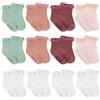 Aolso 12 Paia di Calze Antiscivolo in Cotone Traspirante, Calzini Antiscivolo in Cotone,Calzini da Bambina con Volant,Calze Antiscivolo Bambino per 0-4 Anni Neonati, Bambini, Bambine-M