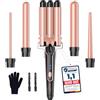 BESTOPE PRO Set Ferro Onda 5 in 1 - Include 3 cilindri in ceramica per creare grandi onde, inclusa regolazione della temperatura, riscaldamento rapido e guanto, 2 clip, oro rosa